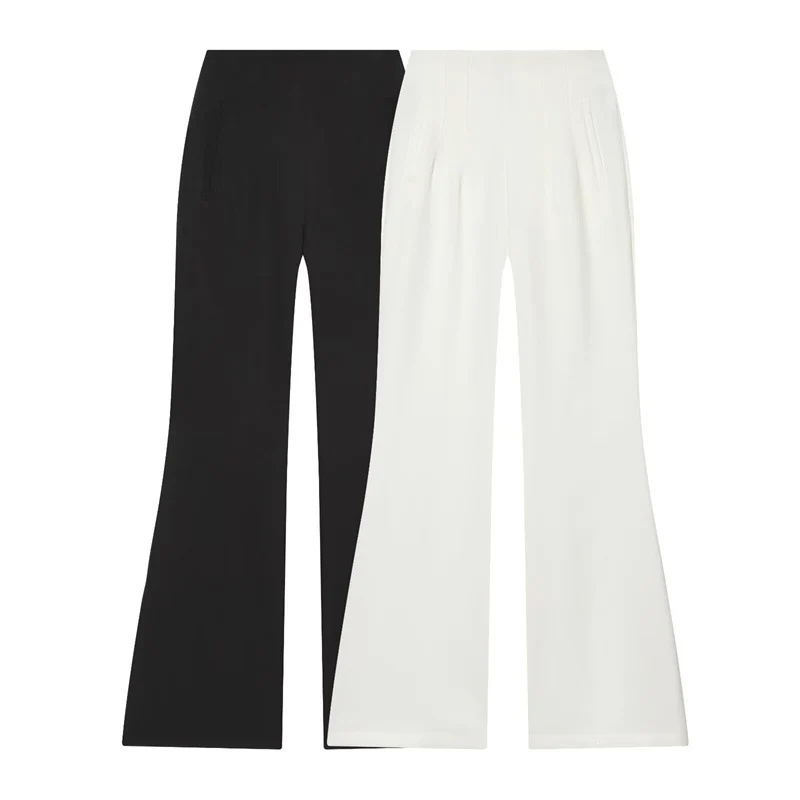 Damen Hochtaillierte weite Stoffhose mit geradem Bein und verdecktem Bund Nord Taschen
