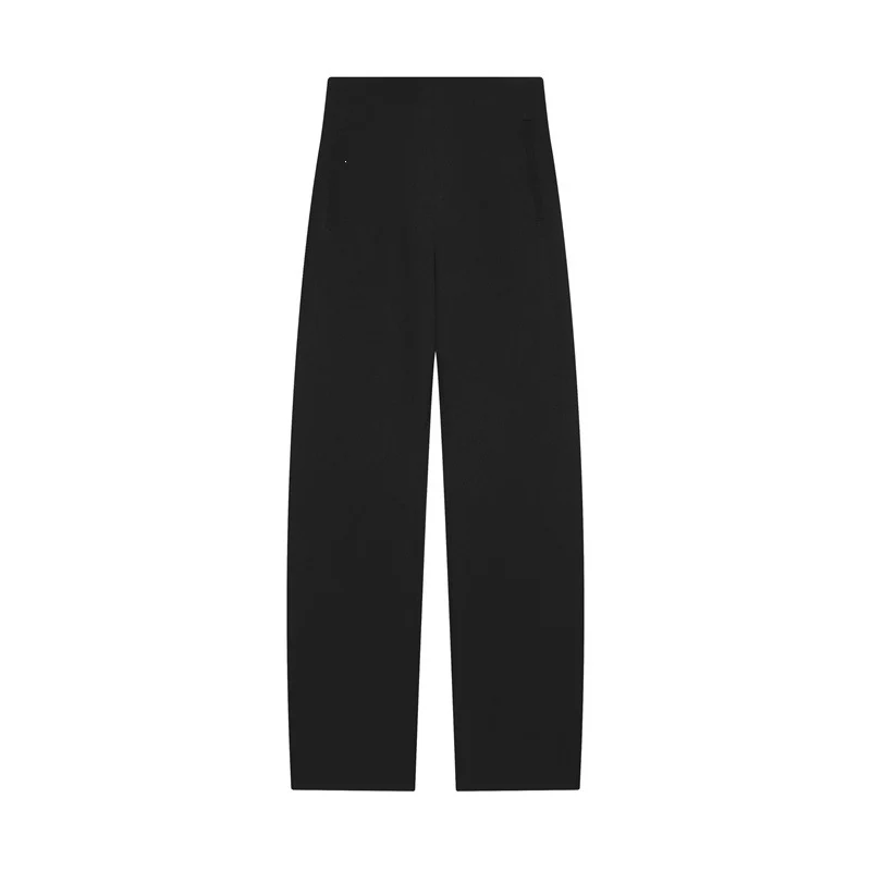 Damen Hochtaillierte weite Stoffhose mit geradem Bein und verdecktem Bund Nord Taschen