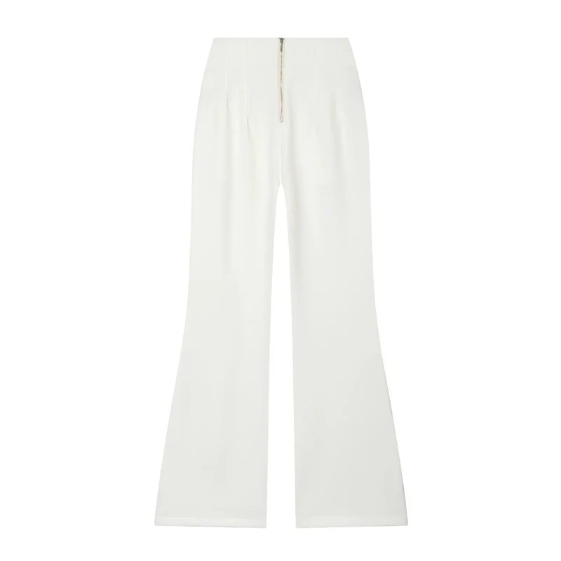 Damen Hochtaillierte weite Stoffhose mit geradem Bein und verdecktem Bund Nord Taschen