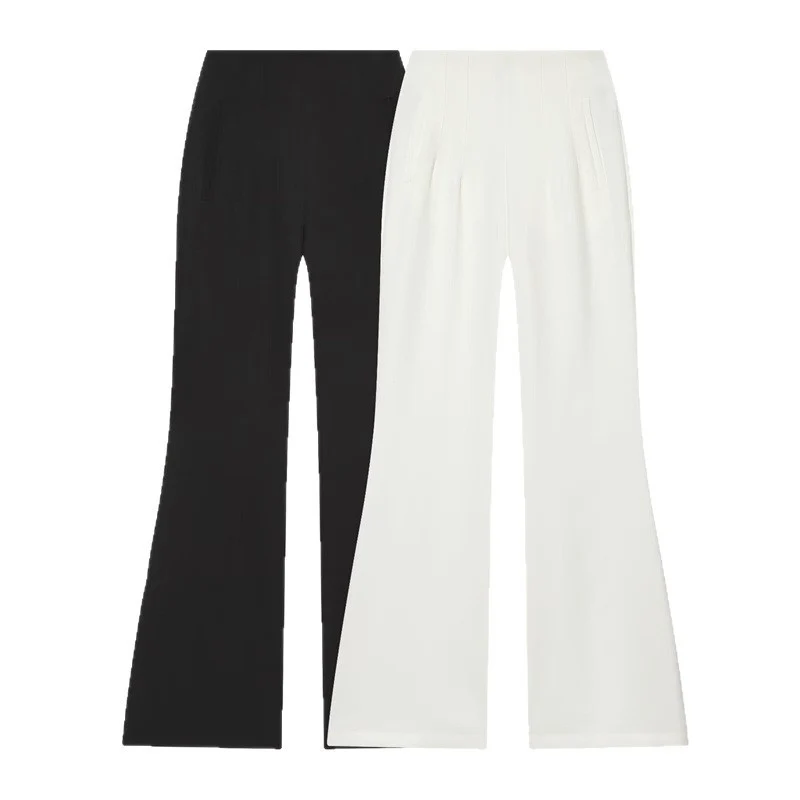 Damen Hochtaillierte weite Stoffhose mit geradem Bein und verdecktem Bund Nord Taschen
