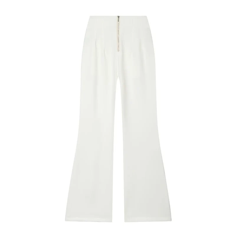 Damen Hochtaillierte weite Stoffhose mit geradem Bein und verdecktem Bund Nord Taschen