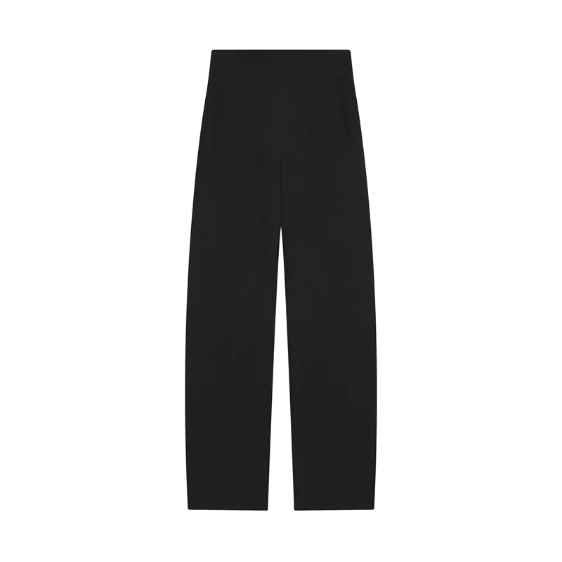 Damen Hochtaillierte weite Stoffhose mit geradem Bein und verdecktem Bund Nord Taschen