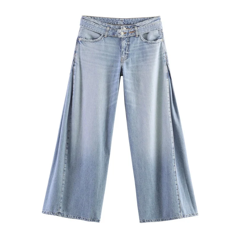 Damen Hochtaillierte weite Jeans-Culotte mit seitlichen Keileinsätzen Nord Taschen