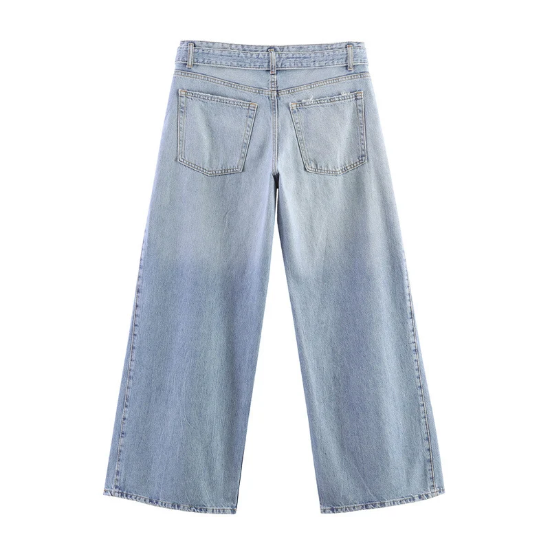 Damen Hochtaillierte weite Jeans-Culotte mit seitlichen Keileinsätzen Nord Taschen