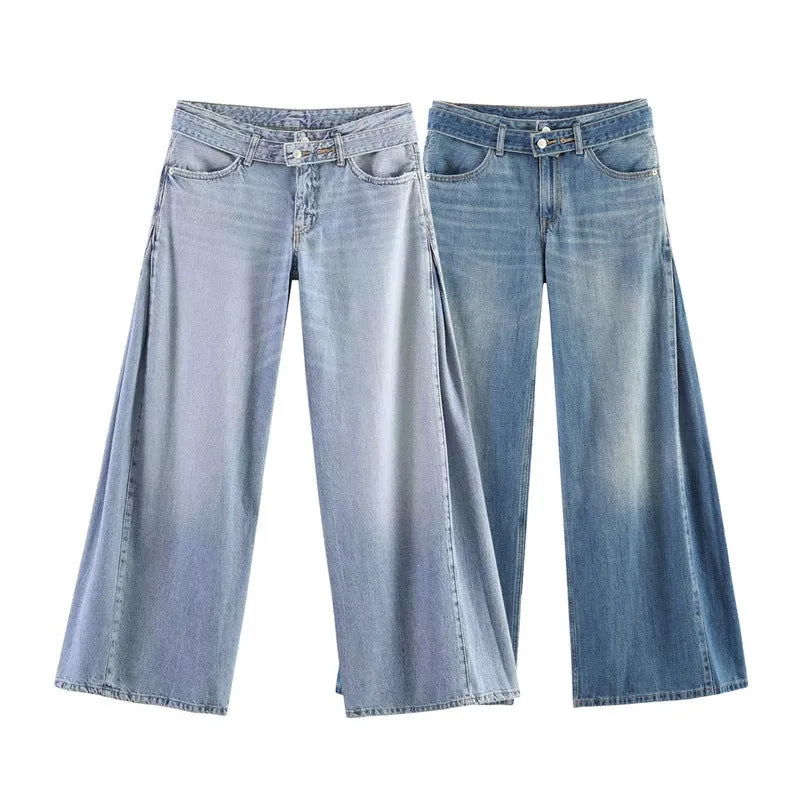 Damen Hochtaillierte weite Jeans-Culotte mit seitlichen Keileinsätzen Nord Taschen