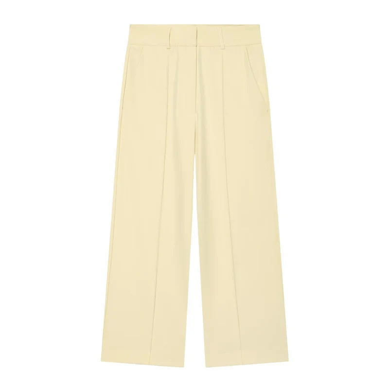 Damen Hochtaillierte weite Culotte-Hose mit Bügelfalte und Bundfalten Nord Taschen