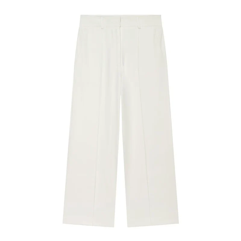 Damen Hochtaillierte weite Culotte-Hose mit Bügelfalte und Bundfalten Nord Taschen