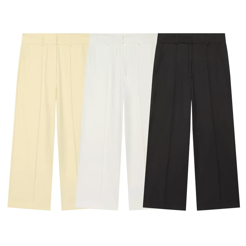 Damen Hochtaillierte weite Culotte-Hose mit Bügelfalte und Bundfalten Nord Taschen