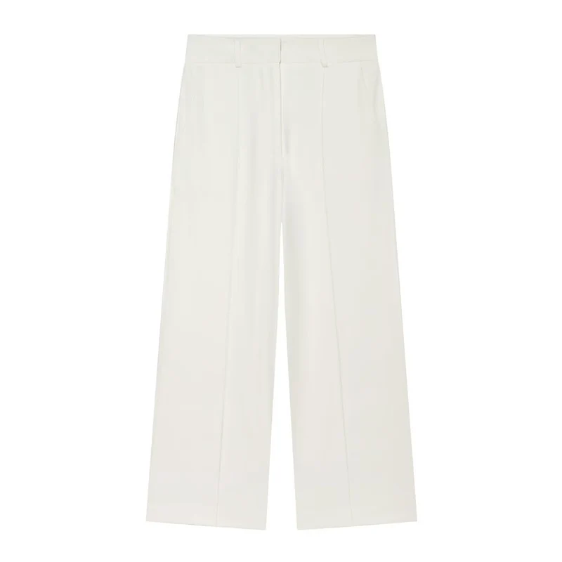 Damen Hochtaillierte weite Culotte-Hose mit Bügelfalte und Bundfalten Nord Taschen