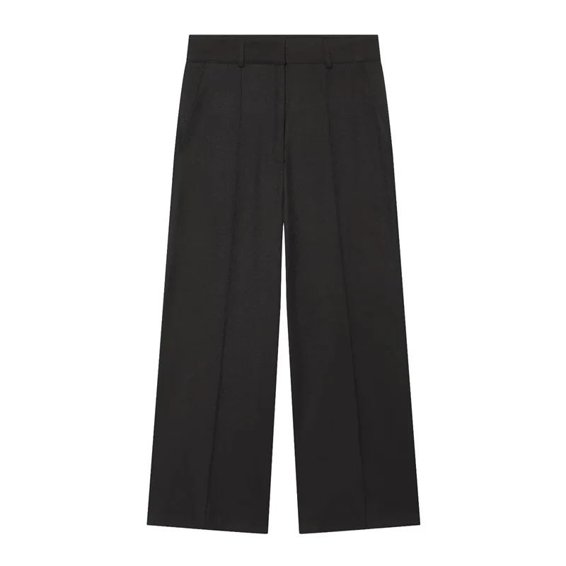 Damen Hochtaillierte weite Culotte-Hose mit Bügelfalte und Bundfalten Nord Taschen
