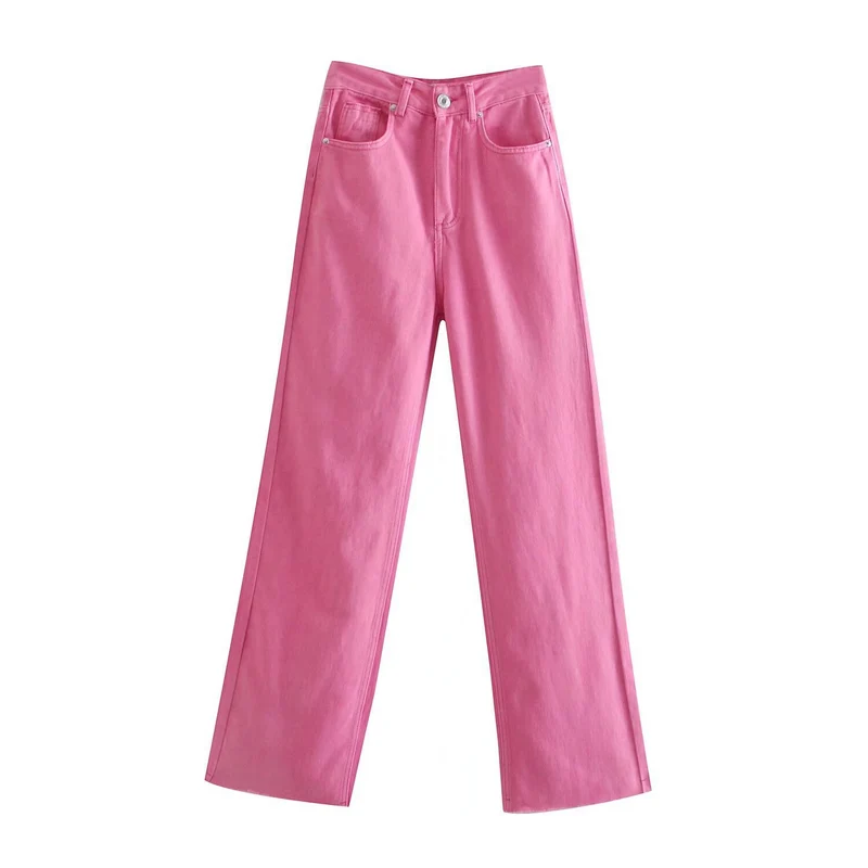 Damen Hochtaillierte weit geschnittene Jeans mit weitem Bein, hoher Taille und rohem Saum Nord Taschen