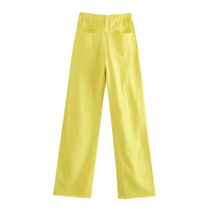 Damen Hochtaillierte weit geschnittene Jeans mit weitem Bein, hoher Taille und rohem Saum Nord Taschen