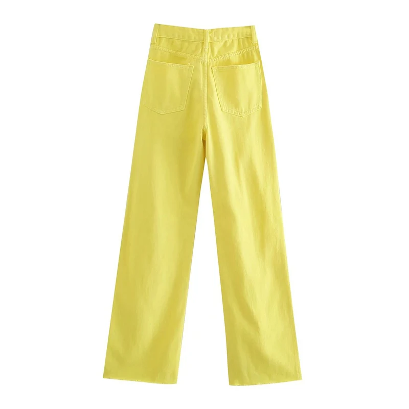 Damen Hochtaillierte weit geschnittene Jeans mit weitem Bein, hoher Taille und rohem Saum Nord Taschen