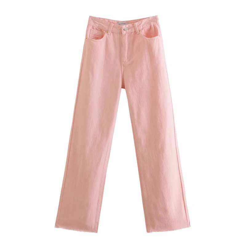 Damen Hochtaillierte weit geschnittene Jeans mit weitem Bein, hoher Taille und rohem Saum Nord Taschen