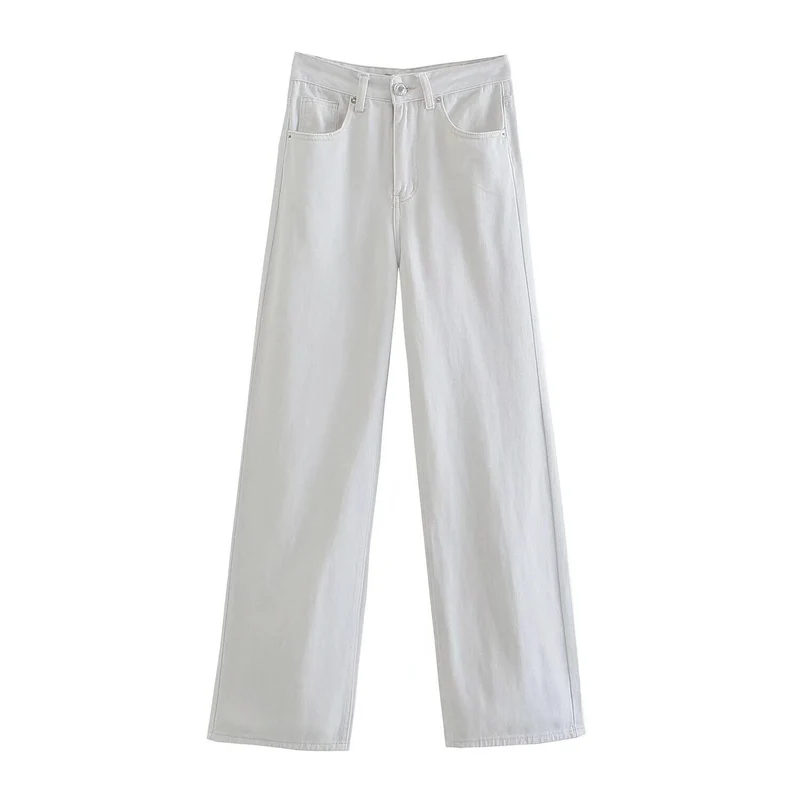 Damen Hochtaillierte weit geschnittene Jeans mit weitem Bein, hoher Taille und rohem Saum Nord Taschen