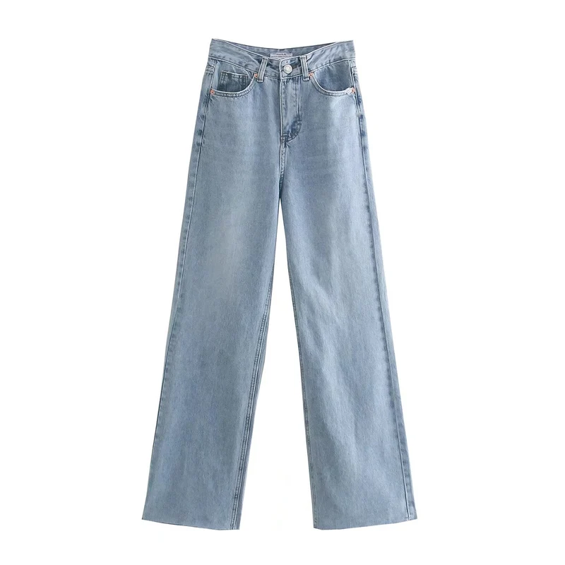 Damen Hochtaillierte weit geschnittene Jeans mit weitem Bein, hoher Taille und rohem Saum Nord Taschen