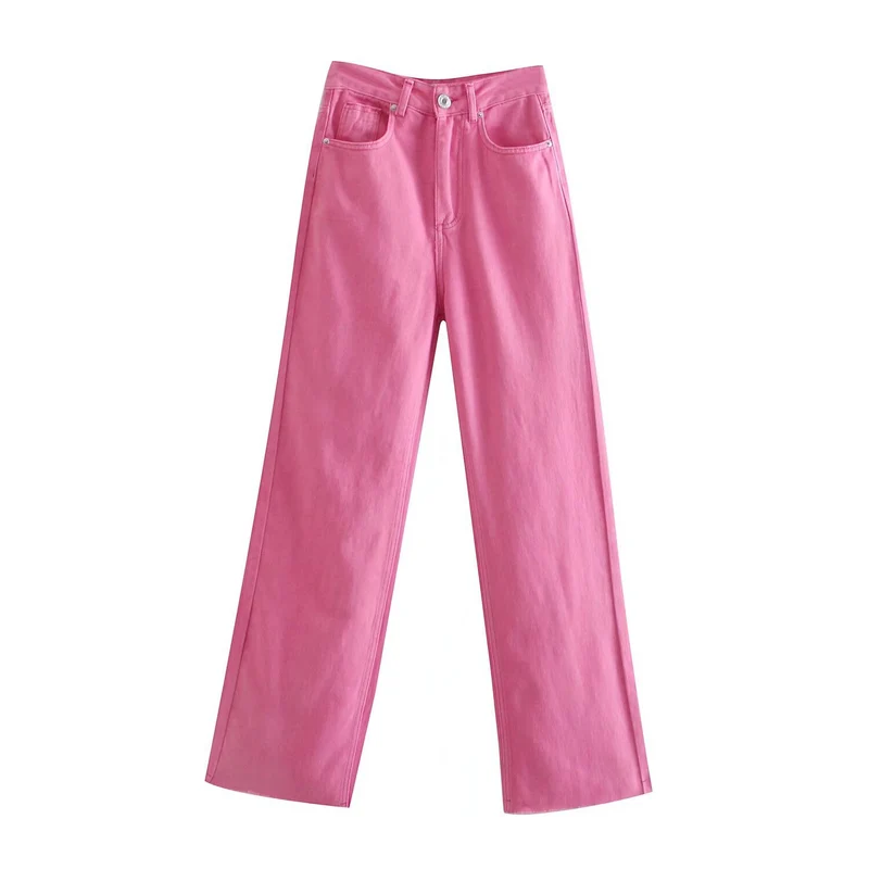 Damen Hochtaillierte weit geschnittene Jeans mit weitem Bein, hoher Taille und rohem Saum Nord Taschen
