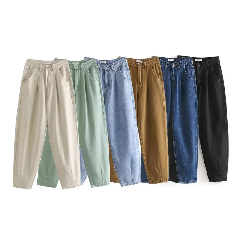 Damen Hochtaillierte Tapered‑Hose mit vorn gelegten Bundfalten und legerer Passform Nord Taschen
