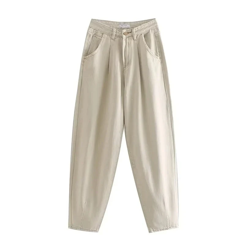 Damen Hochtaillierte Tapered‑Hose mit vorn gelegten Bundfalten und legerer Passform Nord Taschen