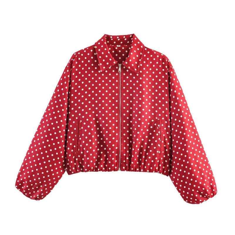 Damen Gekürzte Bomberjacke im Harrington‑Stil mit Ballonärmeln und elastischem Saum Nord Taschen