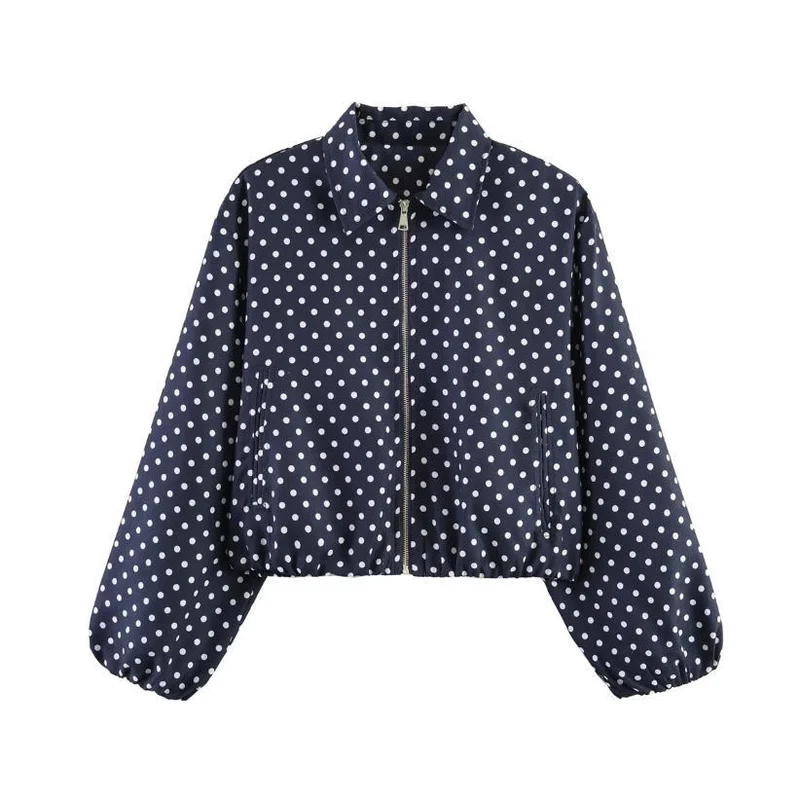 Damen Gekürzte Bomberjacke im Harrington‑Stil mit Ballonärmeln und elastischem Saum Nord Taschen
