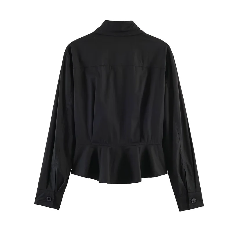 Damen gekürzte Blusenjacke mit durchgehender Knopfleiste und Hemdkragen Nord Taschen