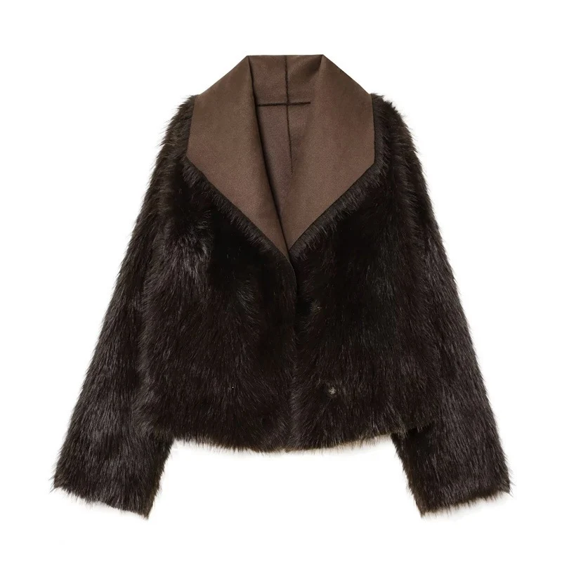Damen Kurzjacke in Lammfell‑Optik mit voluminösem Fellkragen und gekürzten Ärmeln Nord Taschen