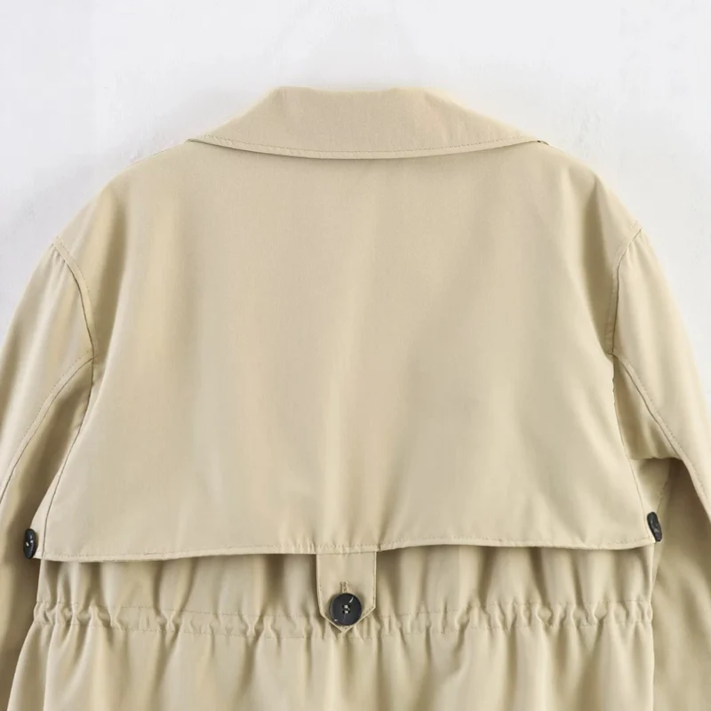 Damen Kurzjacke im Trenchstil mit Tunnelzugtaillierung und Karofutter Nord Taschen