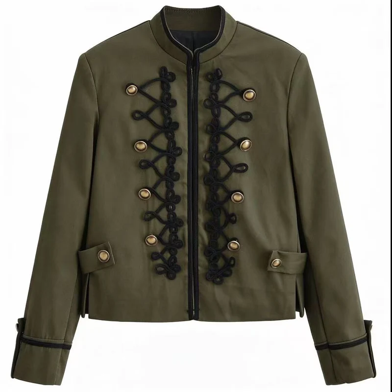 Damen Kurzjacke im Militärstil mit Zierkordeln und Stehkragen Nord Taschen
