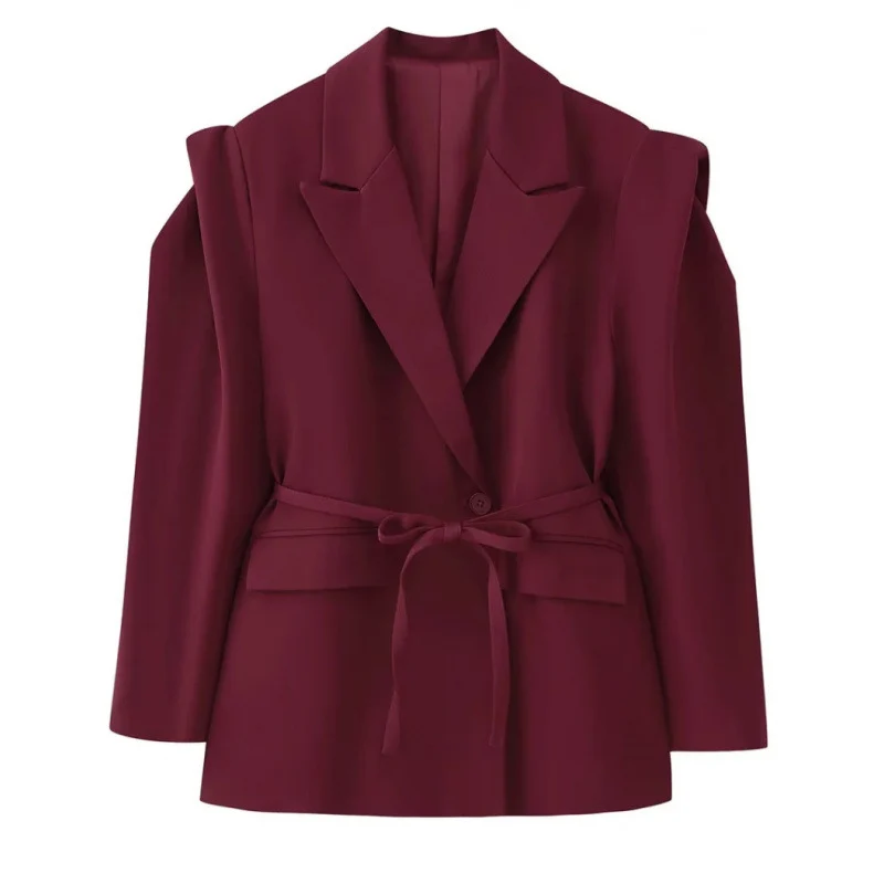 Damen Taillierter Blazer mit zarter Bindeband-Taille, betonter Schulterpartie und Pattentaschen Nord Taschen