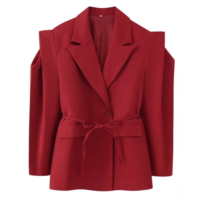 Damen Taillierter Blazer mit zarter Bindeband-Taille, betonter Schulterpartie und Pattentaschen Nord Taschen