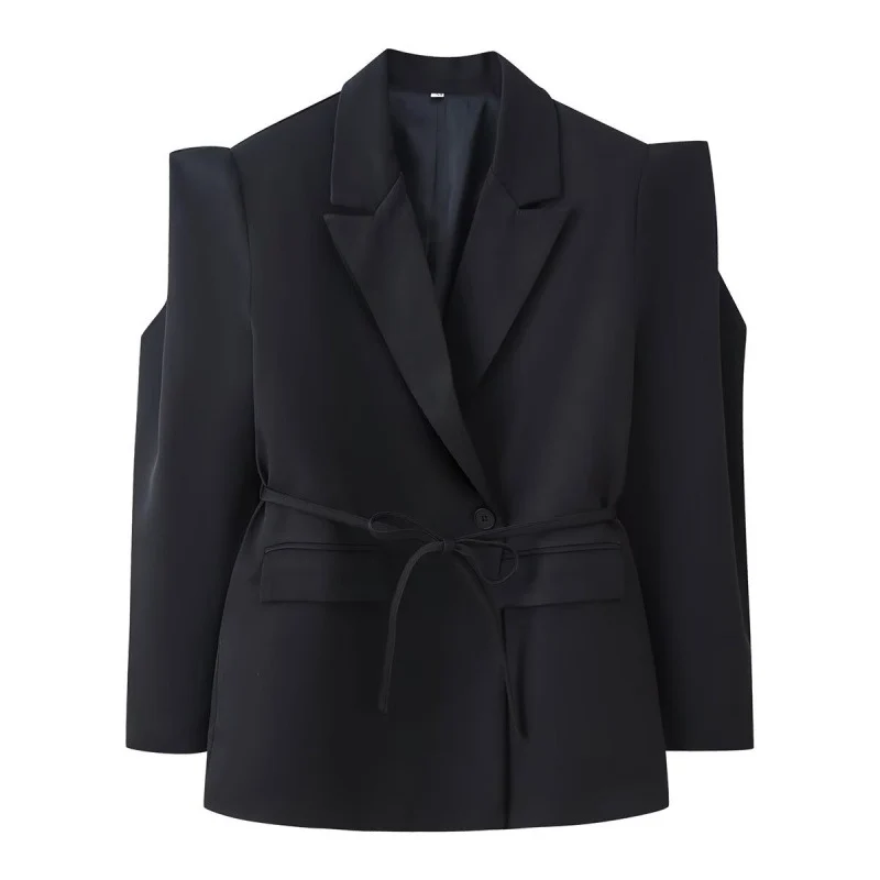 Damen Taillierter Blazer mit zarter Bindeband-Taille, betonter Schulterpartie und Pattentaschen Nord Taschen