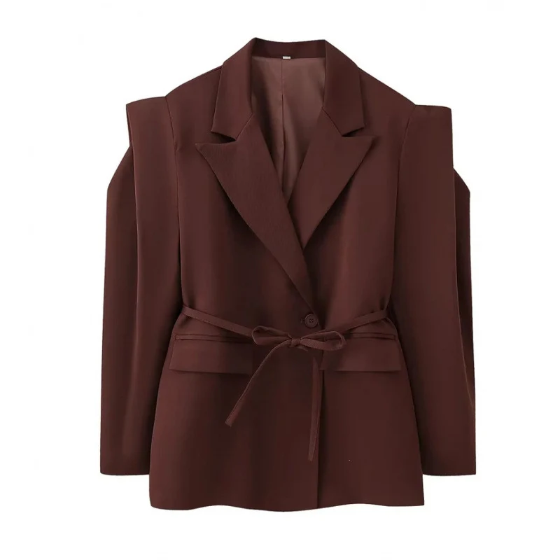 Damen Taillierter Blazer mit zarter Bindeband-Taille, betonter Schulterpartie und Pattentaschen Nord Taschen