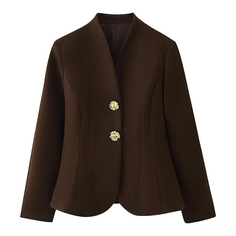 Damen Taillierter Blazer mit Stehkragen und dekorativen Goldknöpfen Nord Taschen