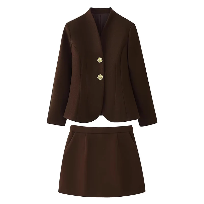 Damen Taillierter Blazer mit Stehkragen und dekorativen Goldknöpfen Nord Taschen