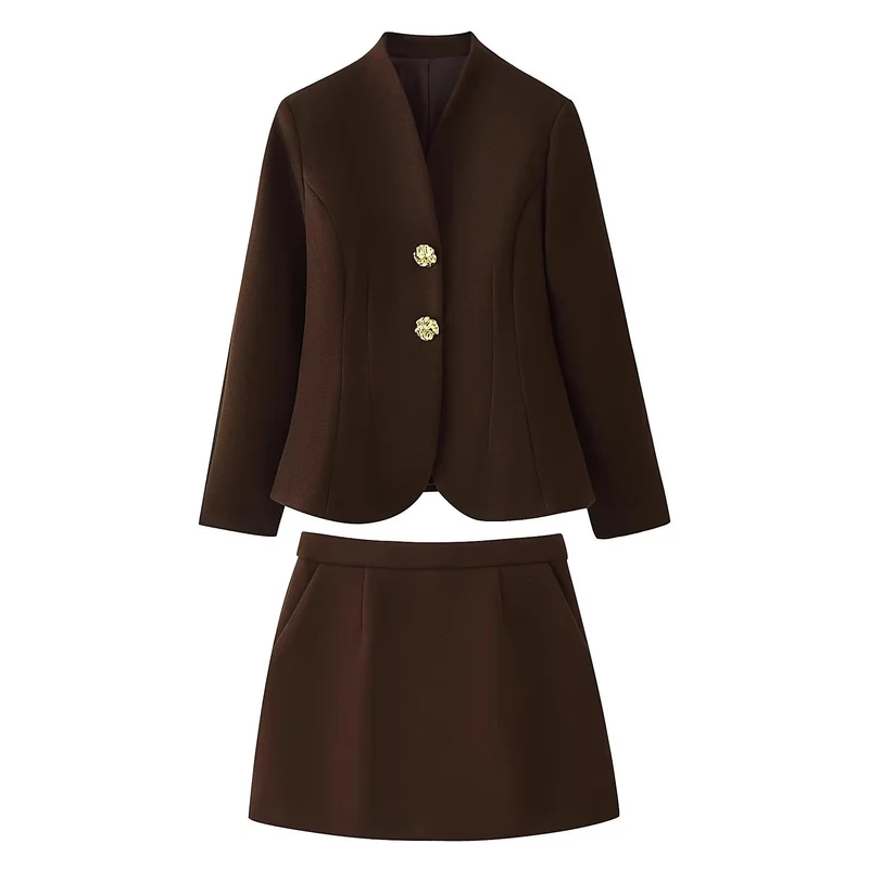 Damen Taillierter Blazer mit Stehkragen und dekorativen Goldknöpfen Nord Taschen