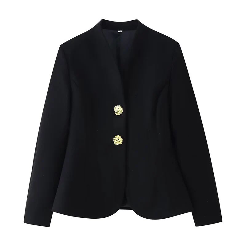 Damen Taillierter Blazer mit geschwungenem Saum und dekorativen Goldknöpfen Nord Taschen
