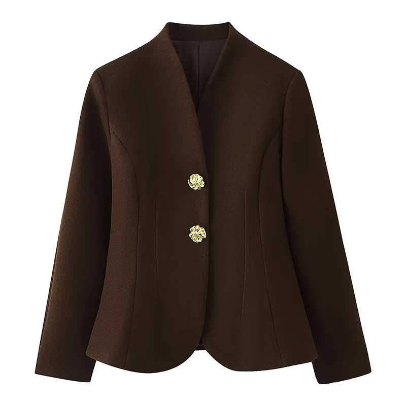 Damen Taillierter Blazer mit geschwungenem Saum und dekorativen Goldknöpfen Nord Taschen