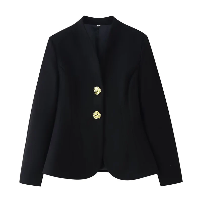 Damen Taillierter Blazer mit geschwungenem Saum und dekorativen Goldknöpfen Nord Taschen