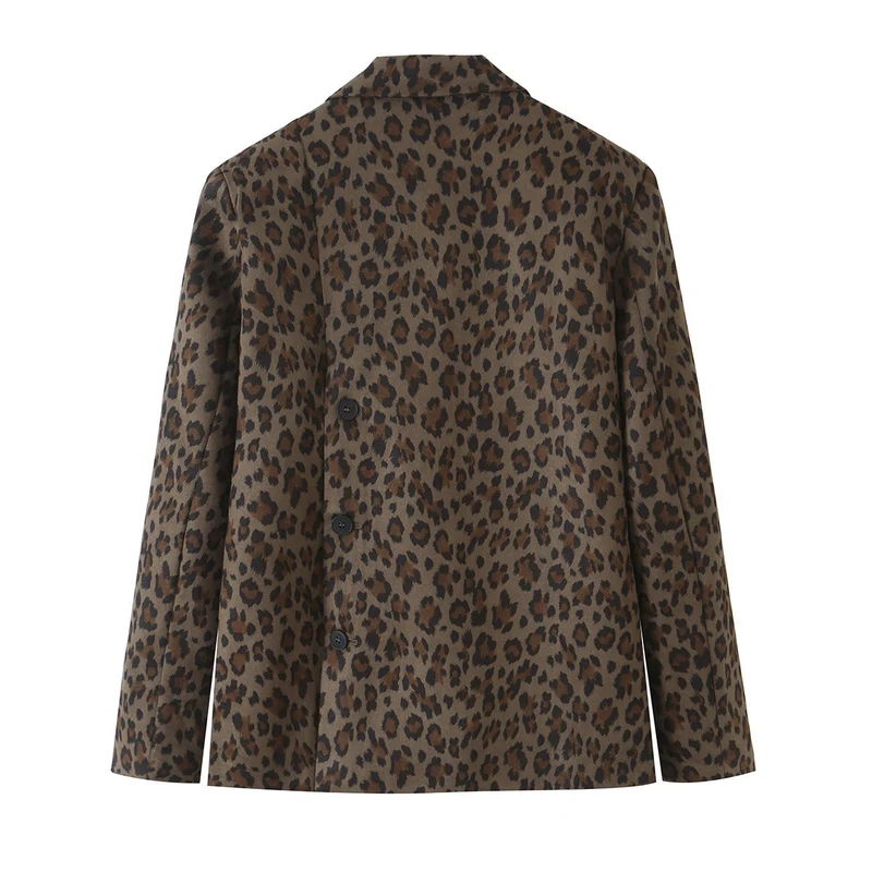 Damen Taillierter Blazer im Leoprint mit Revers und Pattentaschen Nord Taschen