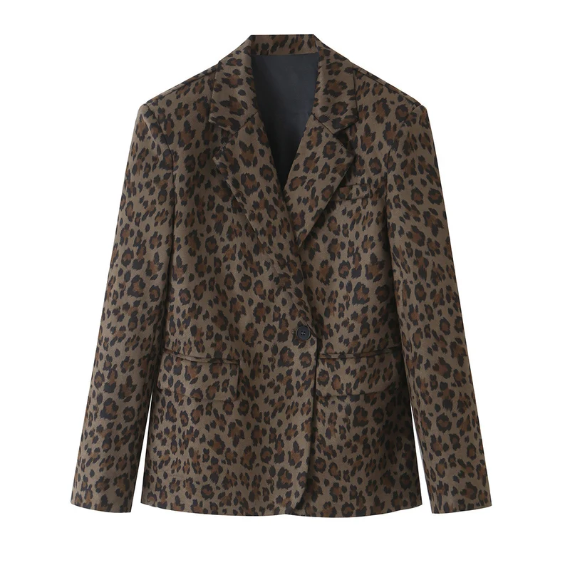 Damen Taillierter Blazer im Leoprint mit Revers und Pattentaschen Nord Taschen