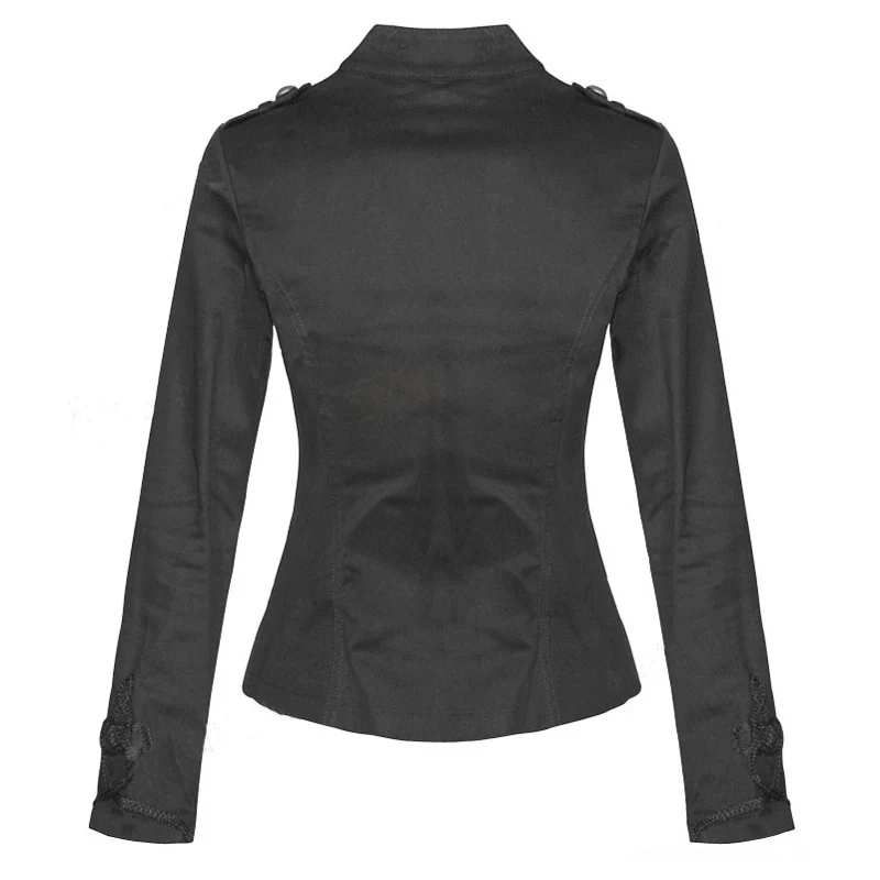 Damen Taillierte Militärjacke mit Stehkragen und dekorativer Kordelverzierung Nord Taschen