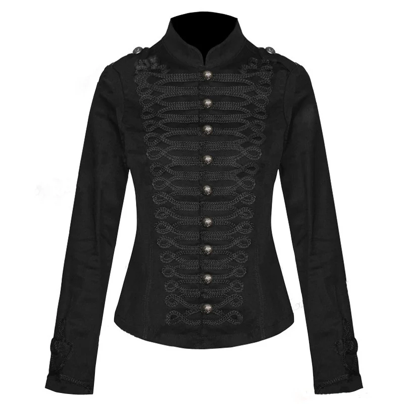 Damen Taillierte Militärjacke mit Stehkragen und dekorativer Kordelverzierung Nord Taschen