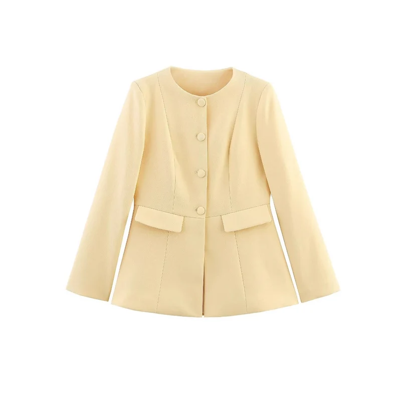 Damen Taillierte Blazerjacke mit Rundhalsausschnitt, verdeckter Knopfleiste und Pattentaschen Nord Taschen