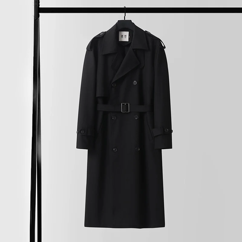 Herren Doppelreihiger Trenchcoat mit abnehmbarem Taillengürtel und Schulterklappen Nord Taschen