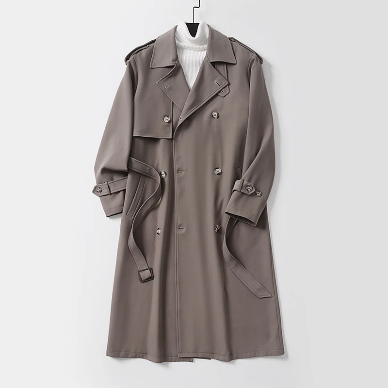 Herren Doppelreihiger Trenchcoat mit abnehmbarem Taillengürtel und Schulterklappen Nord Taschen