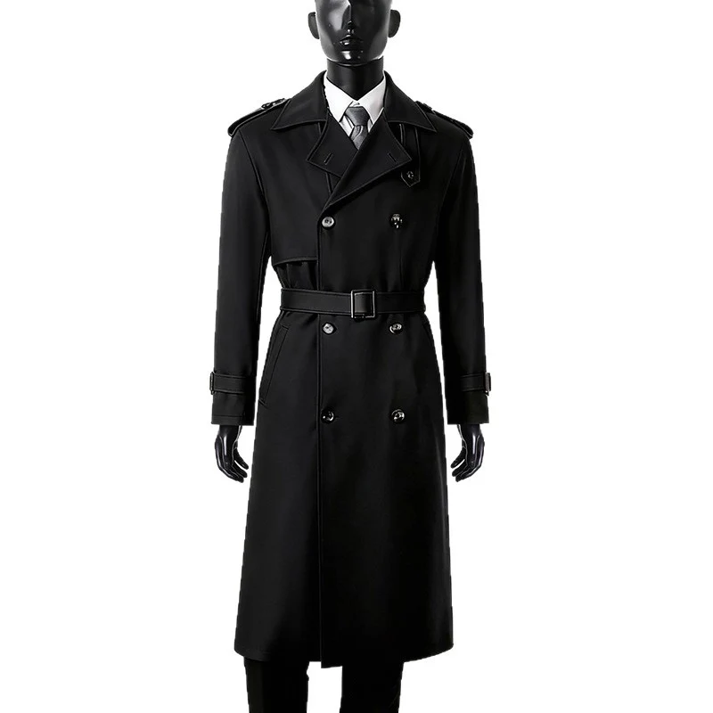 Herren Doppelreihiger Trenchcoat mit abnehmbarem Taillengürtel und Schulterklappen Nord Taschen