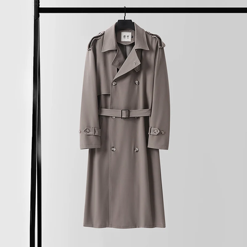 Herren Doppelreihiger Trenchcoat mit abnehmbarem Taillengürtel und Schulterklappen Nord Taschen