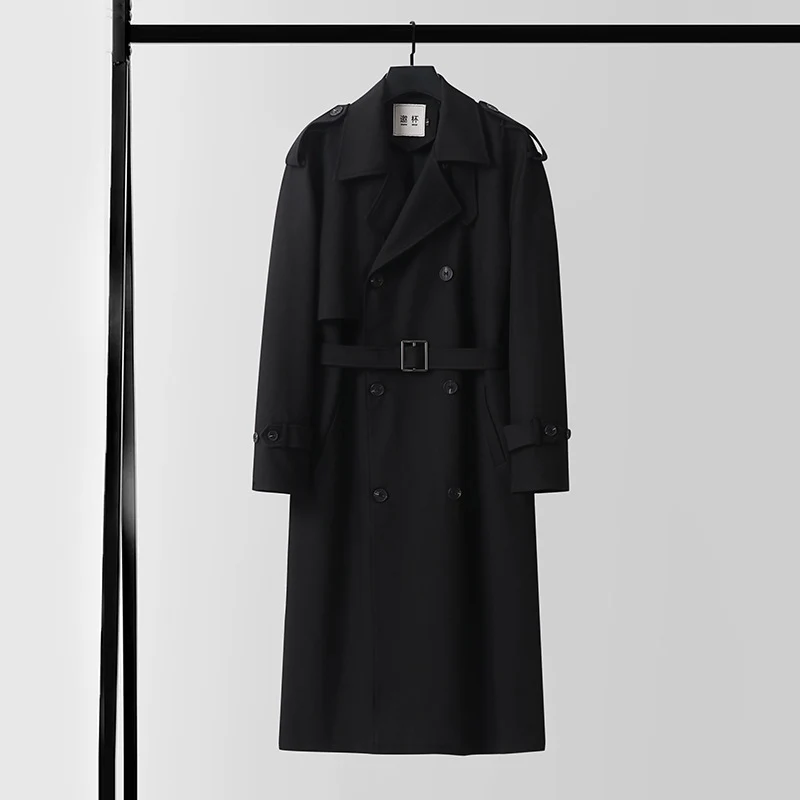 Herren Doppelreihiger Trenchcoat mit abnehmbarem Taillengürtel und Schulterklappen Nord Taschen