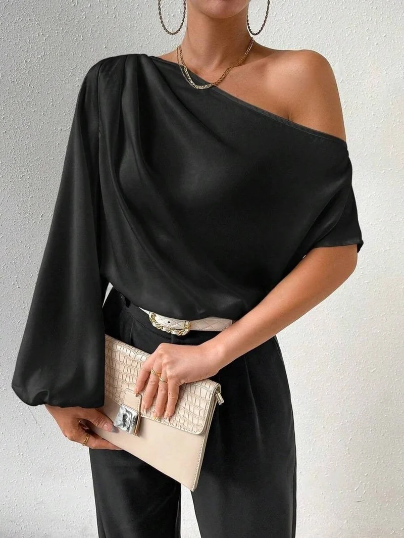 Damen elegante asymmetrische Bluse mit weiten Ärmel - Vittorelli
